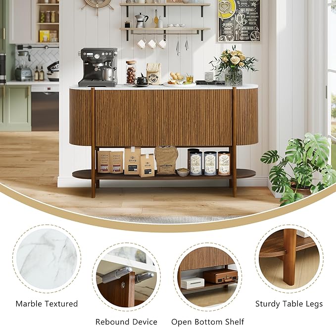Console Table with Storage, Fluted Entryway Table with 2 Doors and Open Shelf, Long Sofa Table Behind Couch for Living Room, Hallway (Walnut)