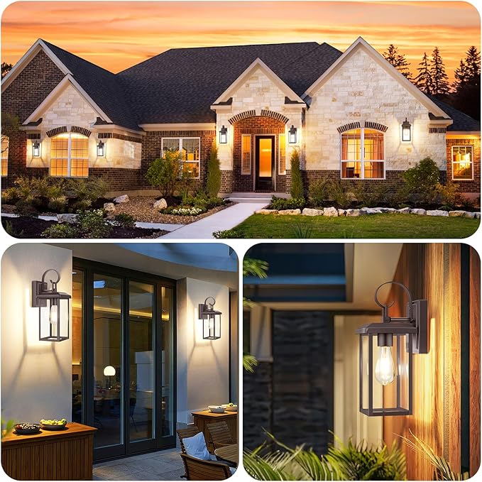 BesLowe 2-Pack Outdoor Wall Light Fixtures, 15" Exterior Lighting Fixtures Wall Mount, Waterproof Porch Lights Outdoor Wall Sconces Lanterns, Modern Outside Lights for House Front Door Garage, Brown