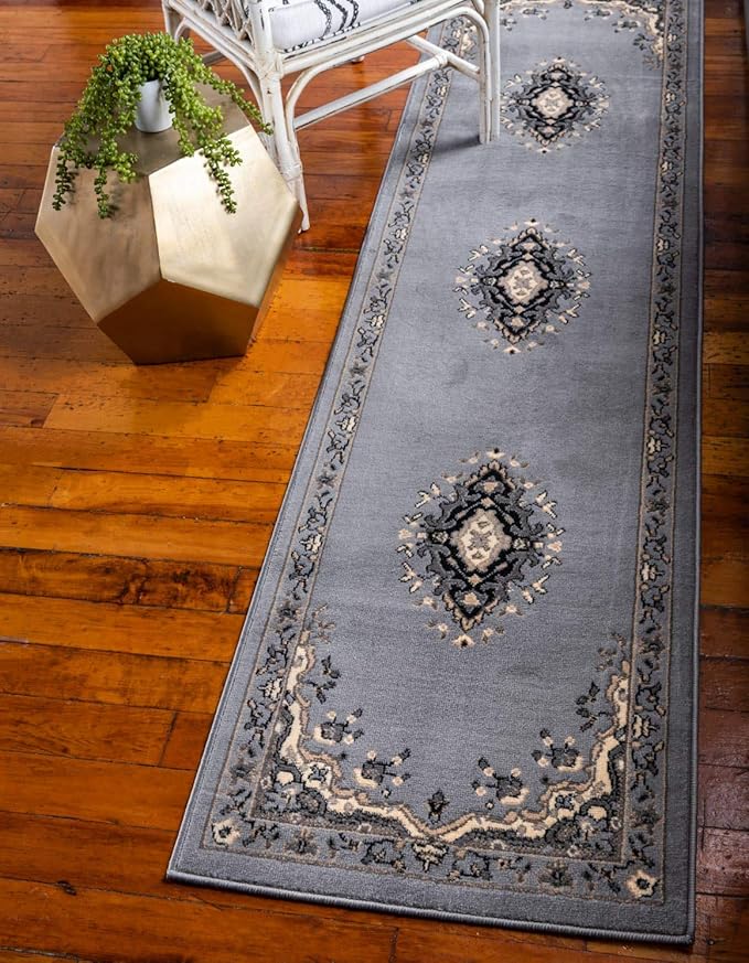Unique Loom Reza Collection Traditional Persian Style Area Rug, 3 ft x 16 ft 5 in, Gray/Ivory