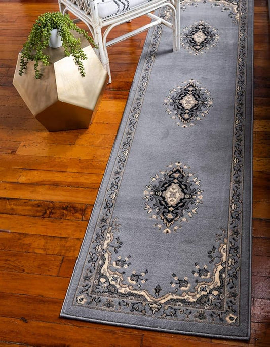Unique Loom Reza Collection Traditional Persian Style Area Rug, 3 ft x 16 ft 5 in, Gray/Ivory