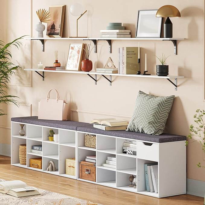 DINZI LVJ Long Wall Shelves, 39.4Inch Wall Mounted Shelves Set of 2, Extra Large Floating Storage Ledges with Sturdy Metal Brackets for Living Room, Bathroom, Bedroom, Kitchen, White