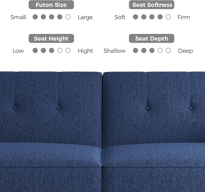 89” Futon Sofa Bed,Comfy Futon Couch Bed with 2 Square Pillows,Convertible Sleeper Sofa with Adjustable Backrest& Armrests, Modern Loveseat Sleeper for Living Room, Bedroom, Linen Blue