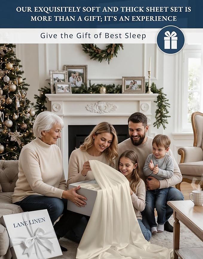 100% Egyptian Cotton King Size Sheets Set – Silky Sateen Weave for Warm Winter Comfort, Ultra Soft & Durable Christmas Sheets King Size, Snug Fit 15" Deep Pocket, Luxury Hotel Comfort at Home - Ivory