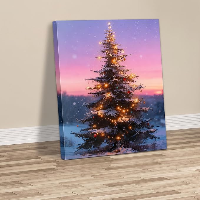 Framed Christmas Pictures Wall Decor,Vintage Pine Tree Prints,Winter Christmas Canvas Wall Art Decoration for Bedroom Bathroom Living Room Rustic Xmas Holiday Gifts (Christmas Tree 12, 11'' X 14'')