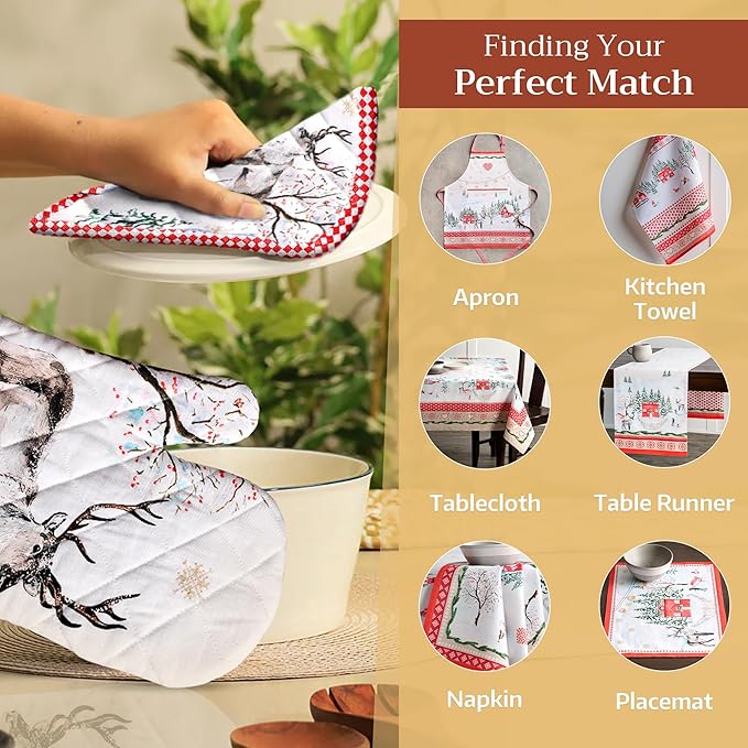 Maison d' Hermine Pot Holders 100% Cotton Heat Resistant Potholders 8" x 8" Hot Pads with Loop for Thanksgiving Christmas Decorations BBQ Cooking Baking Handling Hot Pans (Pack of 1, Rural Christmas)