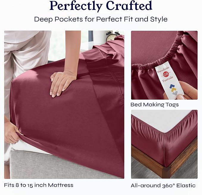 California Design Den Twin XL Sheet Sets - 400 Thread Count Sateen, 100% Cotton Sheets Set, Deep Pockets, Cooling and Durable Bedding for Dorm Rooms & Adults - Burgundy Red