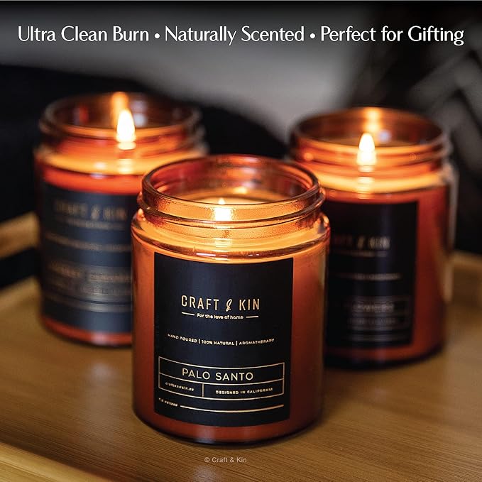 Craft & Kin Christmas Scented Candle for Men | Palo Santo Holiday Candle | All-Natural Scent for Home | Long Lasting Winter Candles, 45-Hour Burn Time, 8oz