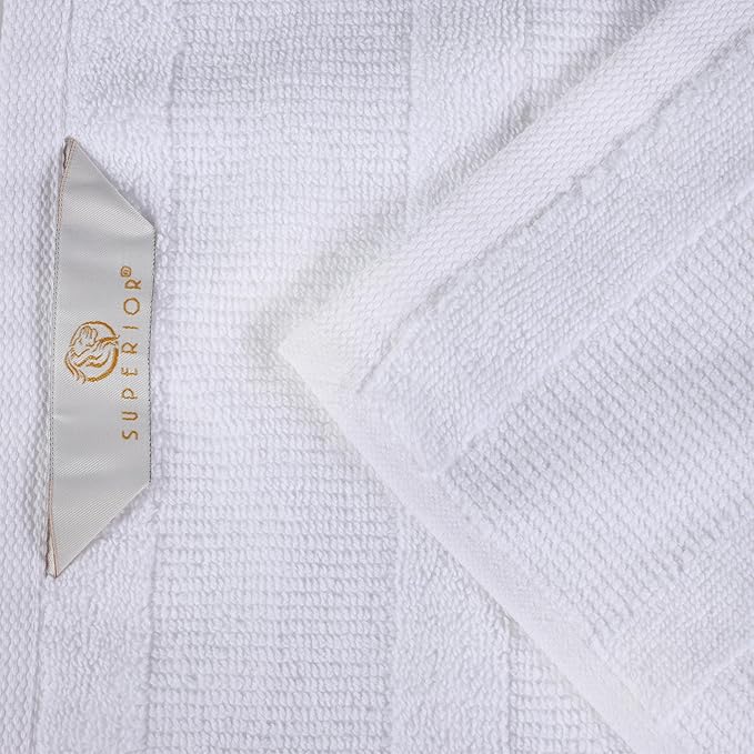 Superior Roma Cotton Hand Towels, Set of 6, Highly Absorbent, Ribbed Design, Quick-Dry, Shower, Spa, Kitchen Basics, Bathroom Essentials, Medium Weight Towels, Solid, 6 Pack, White