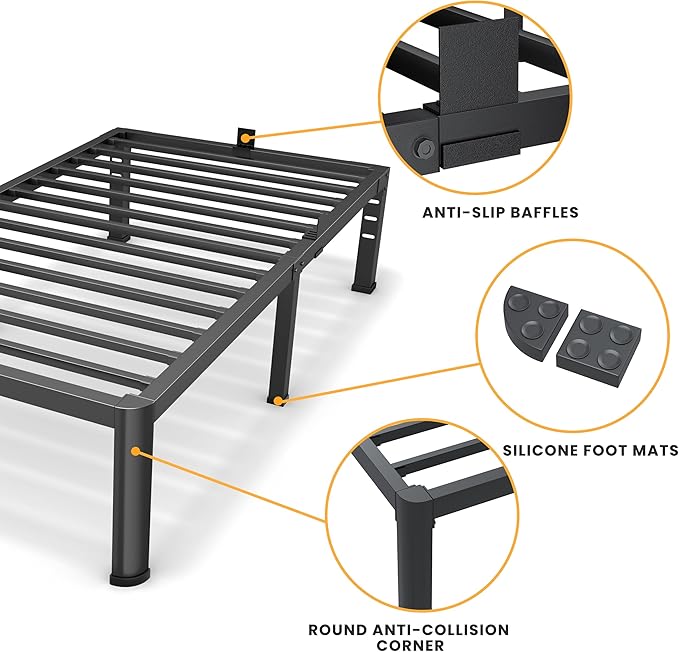 18 Inch Twin Size Metal Platform Bed Frame with Round Corners, Storage Space Under High Bed Frame-Heavy Duty Steel Slats Support, Noise Free - Easy Assembly - No Box Spring Needed
