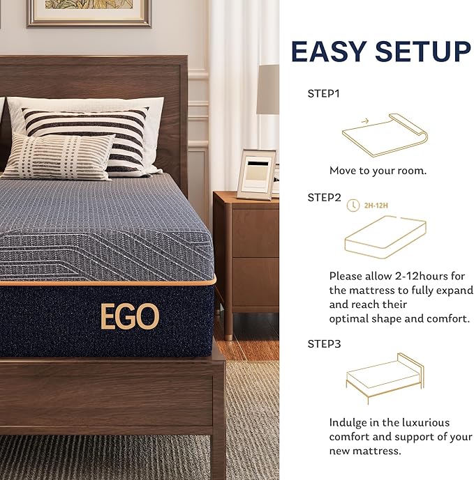 MLILY EGOHOME 12 Inch Twin XL Mattress, Copper Gel Cooling Memory Foam Mattress for Back Pain Relief,Therapeutic Mattress Bed in a Box, Made in USA, CertiPUR-US Certified, 38x80x12 Black