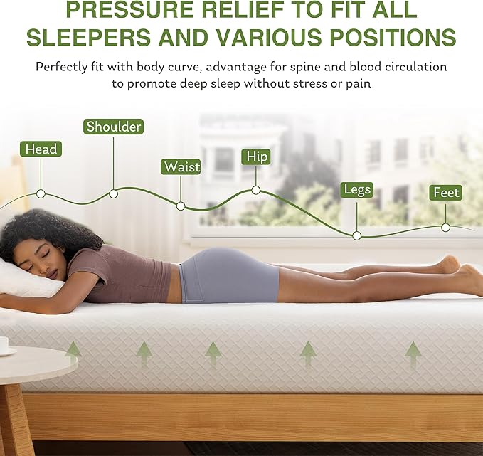 EGOHOME Full Size Memory Foam Mattress, 10 Inch Bed Mattress in a Box with Cooling Green Tea Gel, Relieve Pressure with Medium Support, CertiPUR-US Certified, 75''L x 54''W, White