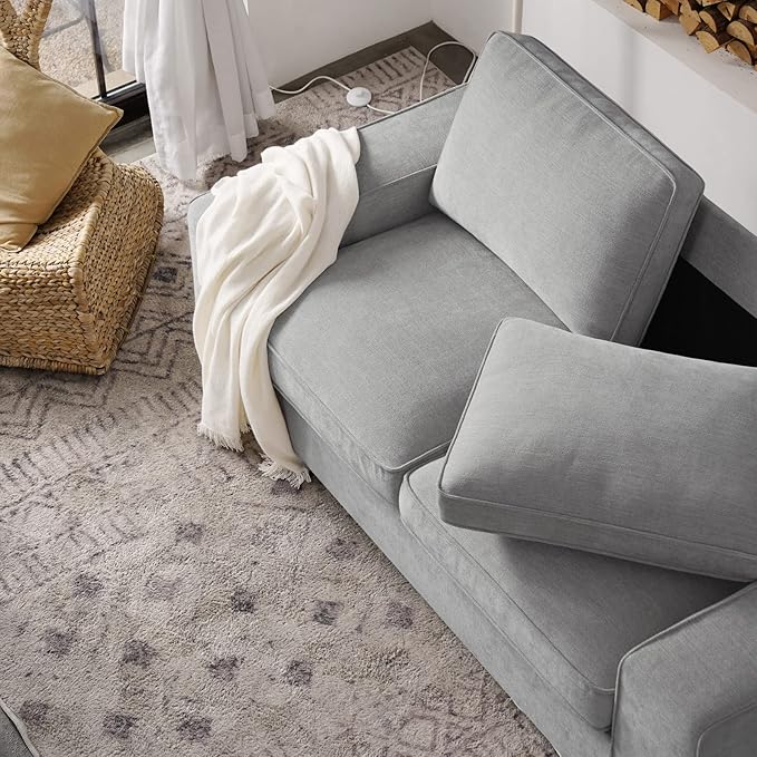 LEISLAND 88.58" Modern Sofas Couches for Living Room, Chenille Sofas & couches with Square Armrest, Removable Low-Back Sofa Cushion and Detachable Sofa Cover/Easy to Install(Light Grey)