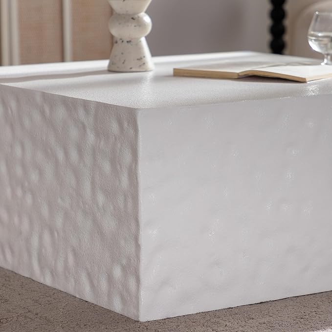 27.55" Square Coffee Table Modern Colour Combination Coffee Table for Living Room,Not Need Assembly,Creamy White