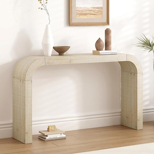 Merax Narrow Entryway Table Rustic, Curved Edge and Natural Texture Console Table for Living Room, Hallway and Bedroom