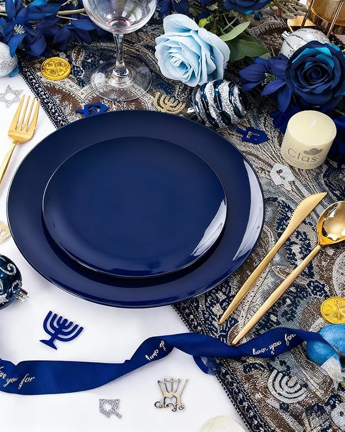 PULOTE 100PCS Blue Plastic Plates - Heavy Duty Navy Blue Disposable - Include 50PCS 10.25inch Dinner & 50PCS 7.5 inch Dessert/Salad Plates - Ideal for Party & Labor Day
