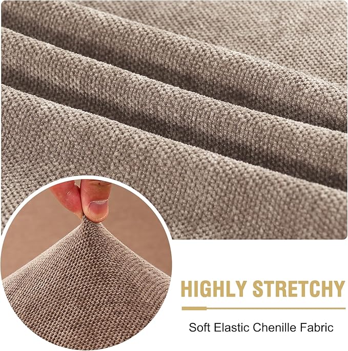 H.VERSAILTEX Stretch Chenille Couch Cover Furniture Protector Seat Cushion Sofa Cover 2 Cushions Non-Slip Couch Covers for Sofa Pets with Elastic Bottom (2 Piece Loveseat Cushion Covers, Taupe)
