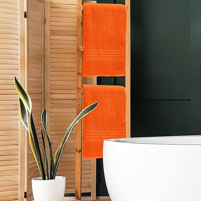 BOUTIQUO 100% Cotton 2 Pack Bath Towel Set 28x55, Eco-Friendly Large Bath Towels, Compact Quickdry Lightweight Soft & Highly Absorbent Bath Towel, Ideal for Everyday Gym Travel Camp Pool - Orange