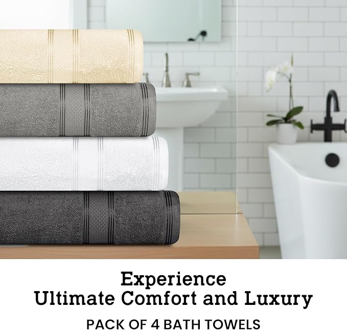 Casa Lino Multicolor I Bath Towels Set of 4 (54" x 27") - Large Bathroom Towel Set - 100% Cotton Towels for Bathroom - Highly Absorbent & Quick Dry Bath Towel Multipack - New Apartment Essentials