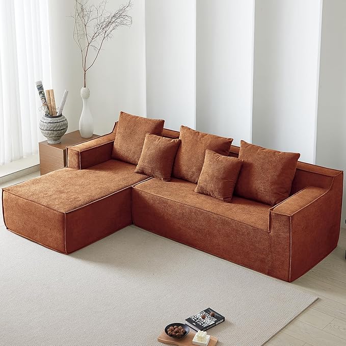 101" Orange Couch for Living Room,Boneless Couch No Assembly Required,Comfy Couches with Oversized Chaise,Compressed Sofa for Any Room,Modern Sofa-Velvet