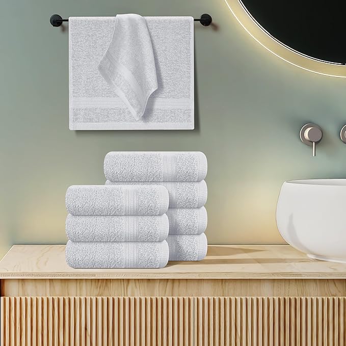 BOUTIQUO Ultra Soft Cotton Washcloths, Contains 12 Piece Face Cloths 12x12 inch, Ideal for Everyday use Face Towels, Compact & Lightweight Multi Purpose Washcloths - Light Grey