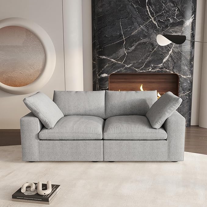 Cloud Modular Sectional Sofa Couch,80.3" Convertible Couches Lovesofa for Living Room,Minimalist Deep Sofa Couches,Sofa Covers Washable&Replaceable(Grey)