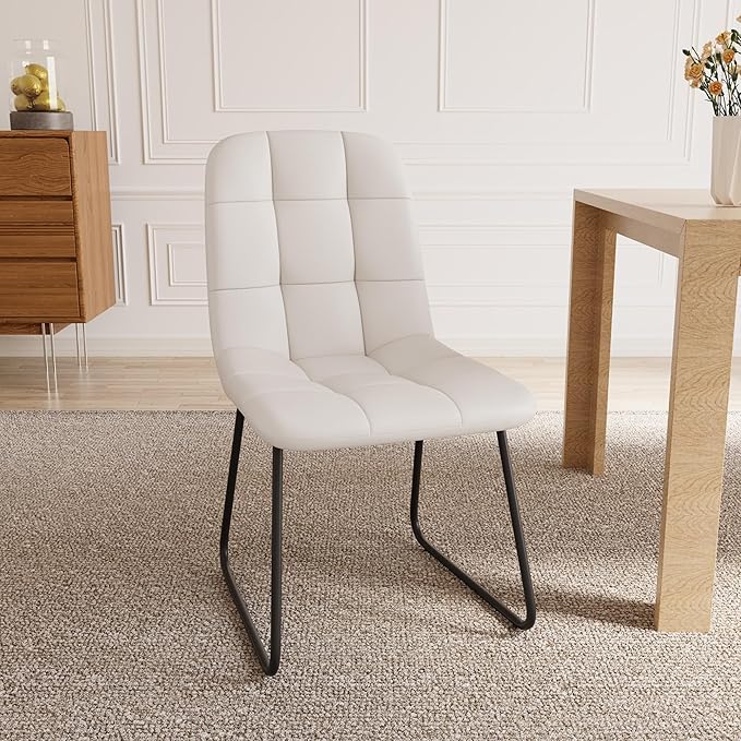 Dining Chairs Set of 4, Modern Kitchen Faux Leather Dining Room Chair for Kitchen Living Dining Room (4 White Chairs)