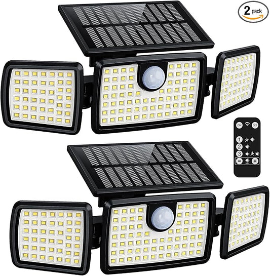 MIHANI Solar Lights Outdoor, Quick Charge Solar Motion Deck Lights Outdoor for Deck with High Brightness, Larger Built-in Tempered Glass Panel, Sensitive PIR Motion Inductor (Remote,2 Pack)