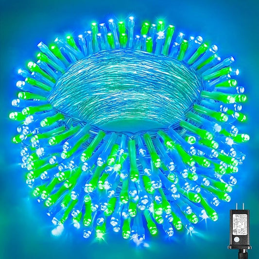 500 LED Christmas Lights Outdoor 165FT Connectable String Lights Indoor 8 Modes Clear Wire Plug in Waterproof Twinkle Fairy Lights for Bedroom Christmas Tree Party Decorations, Blue&Green