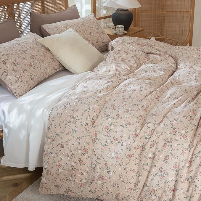 King Size Floral Comforter Set 3 Pieces Soft Cute Fresh Floral Bedding Lightweight Garden Style King Floral Botanical Comforter for All Seasons and 2 Pillowcases
