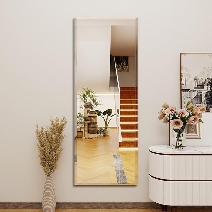 Full Length Mirror Door Hanging, 56X16 Full Length Hanging,Beveled Mirror Frameless，Bedroom, Wardrobe, Door (56 * 16 Inch)
