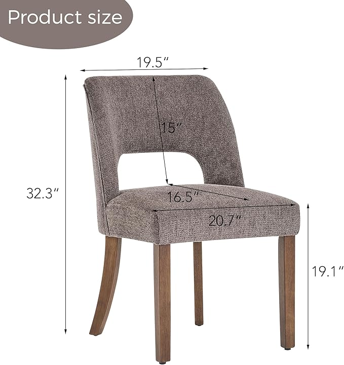 VKNOW Wooden Dining Chairs Set of 4, Modern Fabric Upholstered Dining Room Chair Kitchen Chairs, Farmhouse Dinner Chair for Kitchen Dining Room, Brown