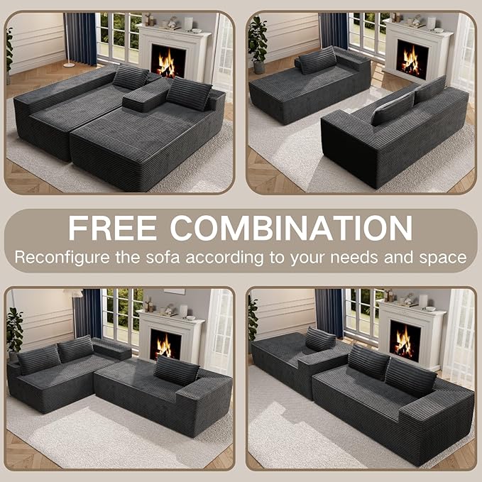 105.5" Modular Sectional Sofa L-Shape, Modular Cloud Sofa with Deep Seat for Living Room Bedroom, Upholstered Couches No Assembly Required (Gray Left Facing Chaise)