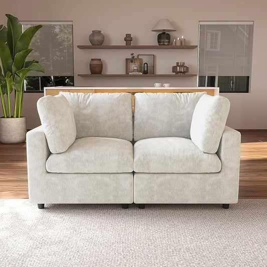 JACH 67" Love Seat Sectional Couches for Living Room, Deep Seat Modular Sofa, Cloud Sectional Couch, Sofa Covers Washable, Minimalist Modern Couch for Living Room, Apartment, Beige