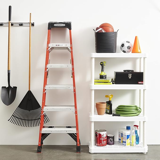 Gracious Living 4 Shelf Adjustable Height Medium Duty Storage Unit 14 x 32 x 54.5 Organizer for Home, Garage, Basement, & Laundry, White (3 Pack)