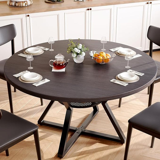 Concho 47" Round Kitchen Dining Room Table for 4-6 Circle Dining Dinner Table with Pedestal Metal Frame,Space Saving Wood Kitchen & Dining Room Furniture, Deep Grey