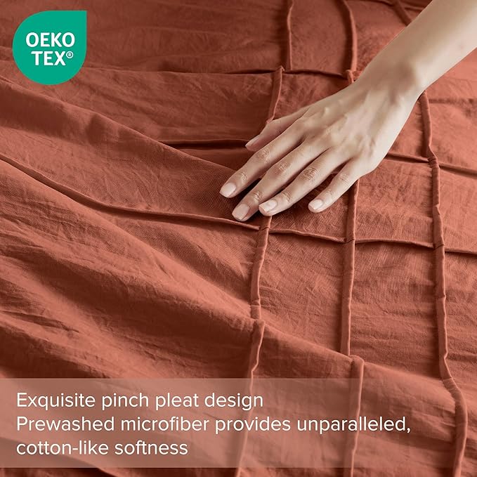 Comfort Spaces Clay Queen Size Comforter Set - 3 Pieces Pintuck Pleated Bedding Sets, All Season Lightweight, Extra Softness Pre-Washed Microfiber Queen Bed Set, Shams, Queen