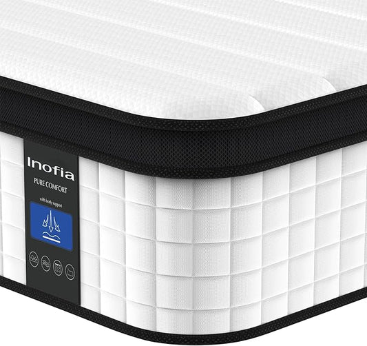 Inofia Full Mattress, 12 Inch Hybrid Innerspring Mattress Cool Bed with Breathable Soft Knitted Fabric Cover, 101 Nights Trial, Full Size Mattresses