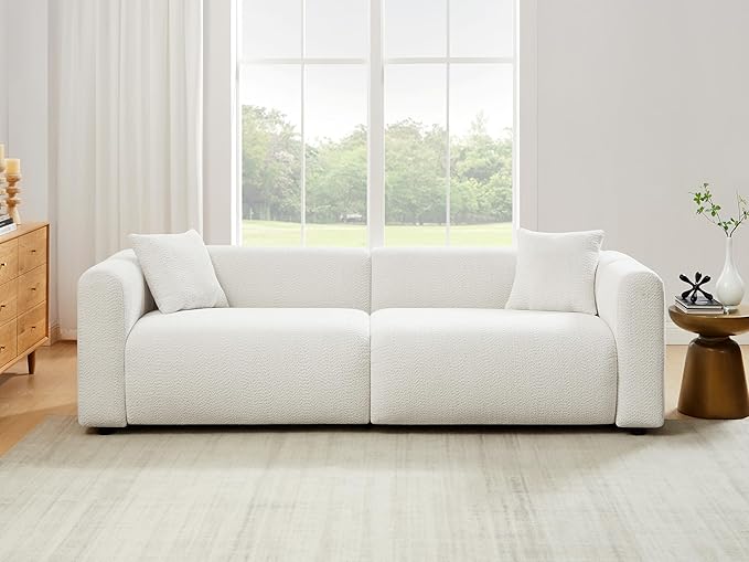 VANOMi Living Room Furniture Sets Include 95" Sofa & 42" Armchairs, Boucle Upholstered Oversized Couch with Pillows, Living Room Furniture Set for Bedroom Apartment (White, 2 Sofas+1 Chair)