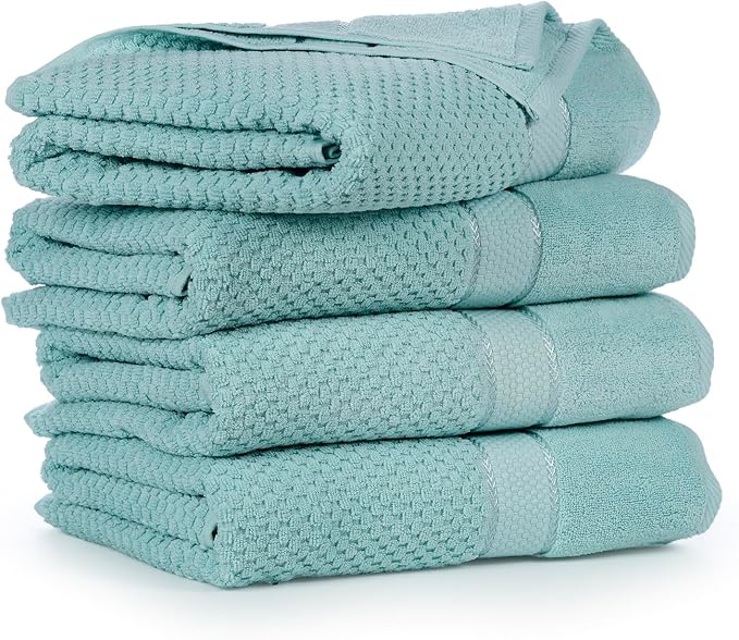 Ample Decor 100% Cotton Hand Towel for Kitchen Set of 4 Mint Green, Absorbent Premium Quality Popcron Textured - 18 X 28 Inch