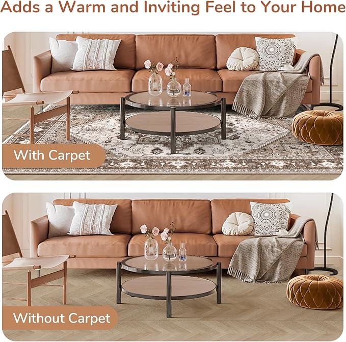 OPPODREAM Thin 6x9 Area Rugs, Washable Rug 6x9 with Non Slip Backing, Faux Cashmere Low-Pile 6 x 9 Carpet, Khaki