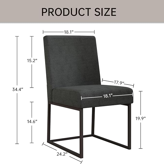 VKNOW Upholstered Dining Chairs Set of 6, Modern Dining Room Chairs, Linen Kitchen Chair Dinner Chair with Black Metal Base for Kitchen Office, Dark Grey-Unstriped
