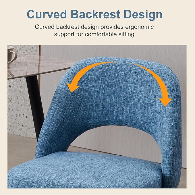 Modern Dining Chairs, Fabric Upholstered Accent Kitchen Chairs with Comfy Padded Seat & Sturdy Metal Legs, Side Farmhouse Chairs for Dining Room, Living Room, Restaurant (Blue, Set of 4)