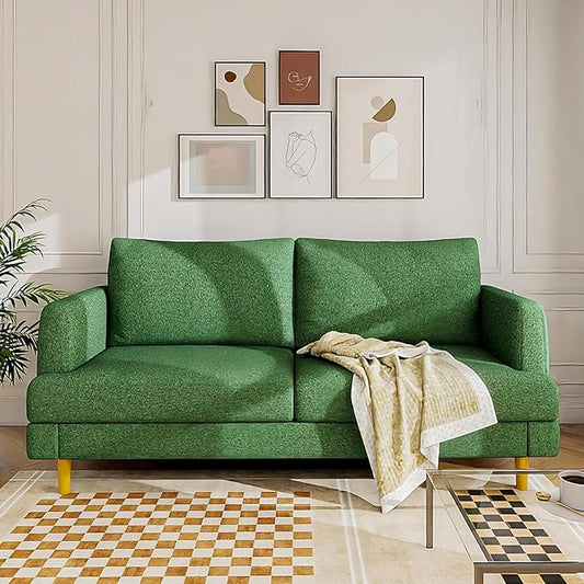 Loveseat Sofa Couch for Living Room with USB Type C Ports – Upholstered 70" Small Couches for Bedroom, Office or Apartment–Modern 2-Seater Deep Seating with Soft Cushions & Sturdy Frame,Green