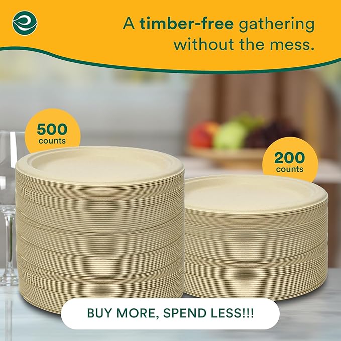 ECO SOUL Compostable Paper Plates 6 Inch (400 Count) Plates for Christmas Dessert, Heavy Duty, Eco-Friendly Sugarcane Bagasse Small Plates For Appetizer- Natural Brown