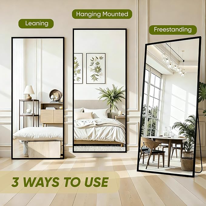 Full Length Mirror, 76"x34" Full Body Mirror, Floor Mirrors with Stand, Body Mirrors Standing Hanging Leaning Against Wall,Aluminum Frame Mirrors for Bedroom Cloakroom,Living Room,Black