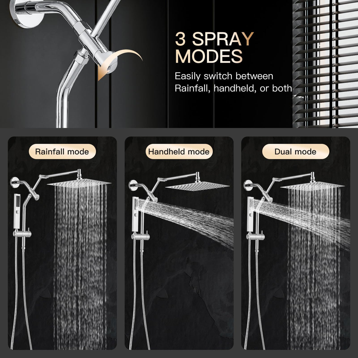 All Metal 10" Shower Head with Handheld, Built-in Power Jet Mode