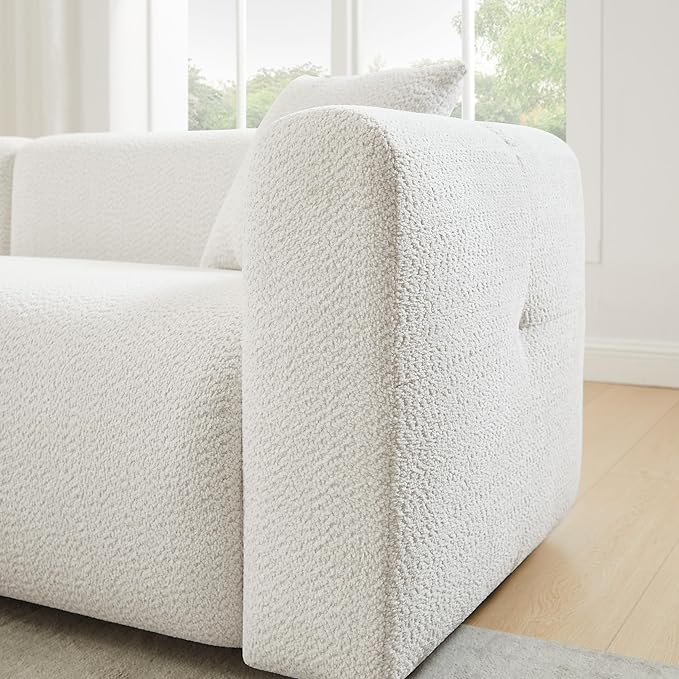 VANOMi Living Room Furniture Sets Include 95" Sofa & 42" Armchairs, Boucle Upholstered Oversized Couch with Pillows, Living Room Furniture Set for Bedroom Apartment (White, 1 Sofa+2 Chairs)