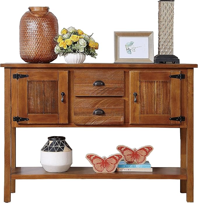LKTART Solid Wood Farmhouse Console Table,Sofa Table with Storage Drawers and Shelves,Entryway Table for Entry Hallway Foyer,Easy Assembled (48" Brown)