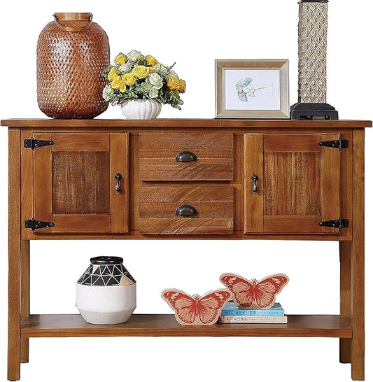 LKTART Solid Wood Farmhouse Console Table,Sofa Table with Storage Drawers and Shelves,Entryway Table for Entry Hallway Foyer,Easy Assembled (48" Brown)
