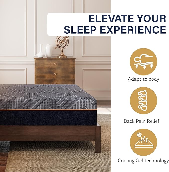 MLILY EGOHOME 12 Inch Twin XL Mattress, Copper Gel Cooling Memory Foam Mattress for Back Pain Relief,Therapeutic Mattress Bed in a Box, Made in USA, CertiPUR-US Certified, 38x80x12 Black